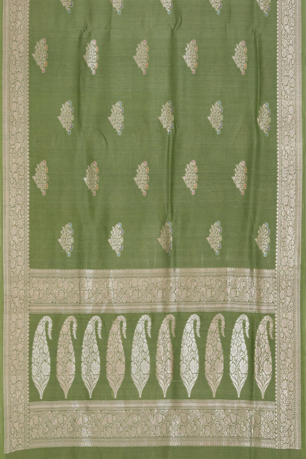Image of Banarasi Tussar Silk Green Saree